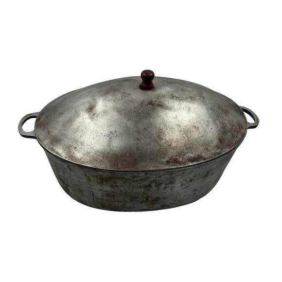 Vintage Super Cast Aluminum Dutch Oven 5 Quart Roaster Primitive Pan W Lid - Picture 1 of 8